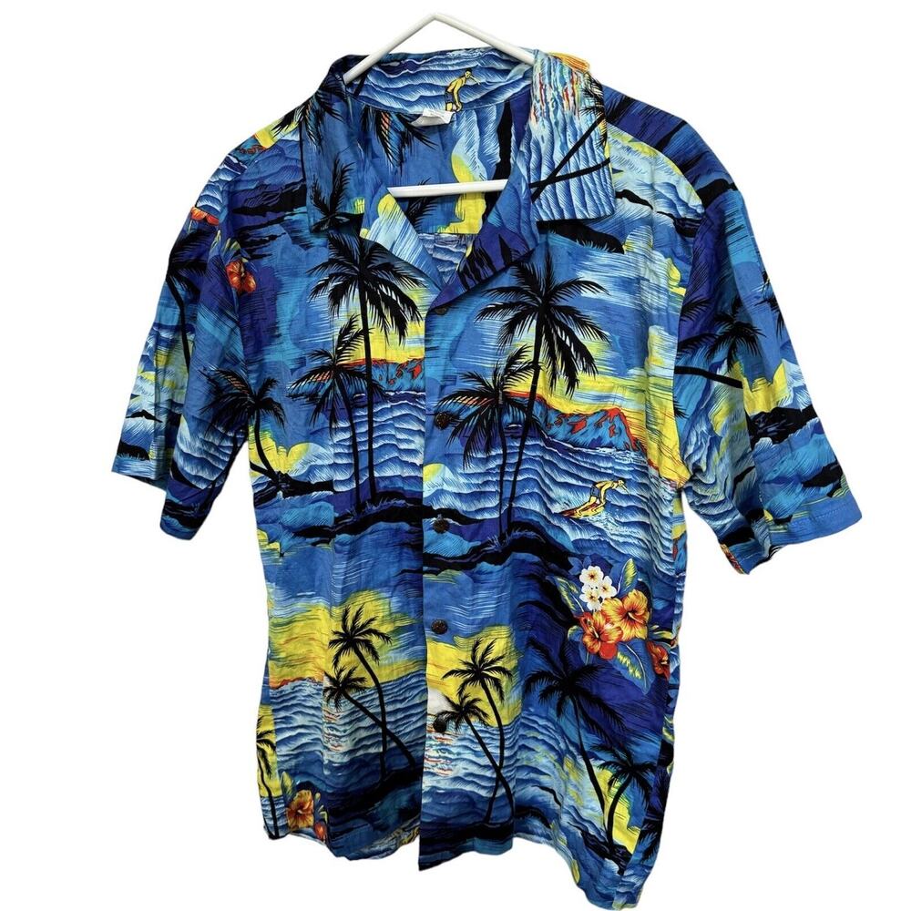 Palmwave Hawaii L Men's Short Sleeve Tropical Hawaiian Button Down Beach Shirt